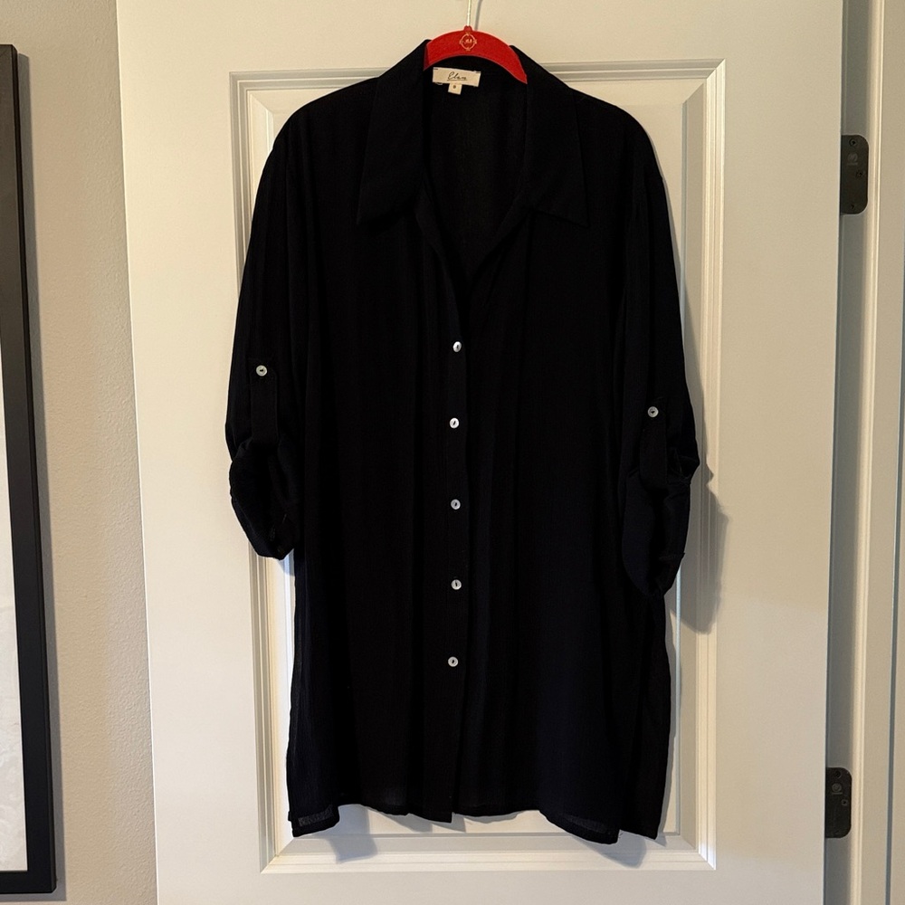 Women's Black Blouse Tunic with Buttons